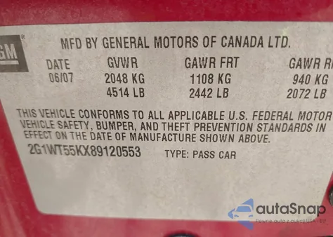 2008 Chevrolet Impala Lt z USA, uszkodzony, nr VIN 2G1WT55KX89120553